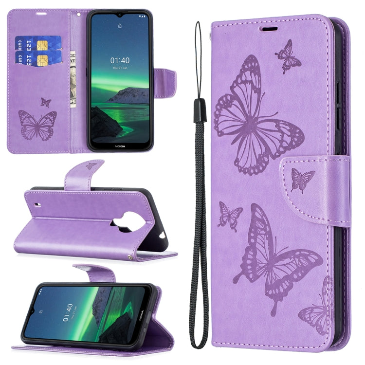 Embossing Two Butterflies Pattern Horizontal Flip PU Leather Case with Holder & Card Slot & Wallet & Lanyard, For Nokia G20, For Nokia 1.4, For Samsung Galaxy S21 FE