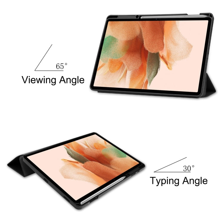 Pure Color Horizontal Flip TPU + PU Leather Case with Three-folding Holder & Sleep / Wake-up Function & Pen Slot, For Samsung Galaxy Tab S7 Lite T730 / T735 / Tab S7 FE T736
