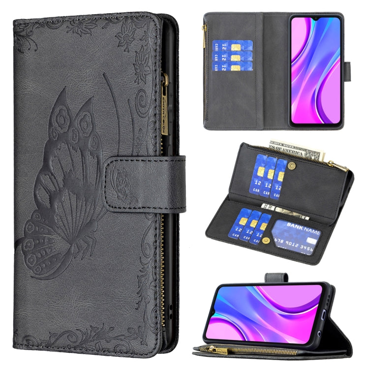 Flying Butterfly Embossing Pattern Zipper Horizontal Flip Leather Case with Holder & Card Slots & Wallet, For Xiaomi Redmi 9A, For Xiaomi Redmi 9C, For Xiaomi Redmi 9, For Xiaomi Redmi Note 10 Pro, For Xiaomi Redmi Note 9 Pro Max                       ...