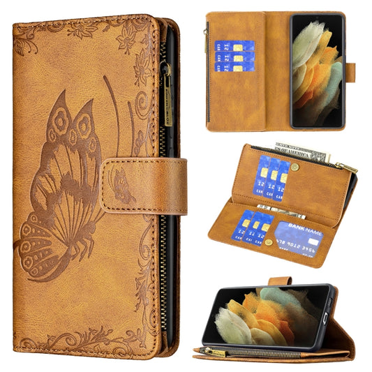 Flying Butterfly Embossing Pattern Zipper Horizontal Flip Leather Case with Holder & Card Slots & Wallet, For Samsung Galaxy S21 Ultra 5G, For Samsung Galaxy S21 FE
