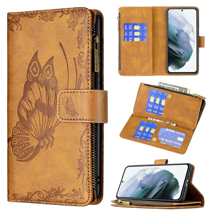 Flying Butterfly Embossing Pattern Zipper Horizontal Flip Leather Case with Holder & Card Slots & Wallet, For Samsung Galaxy S21 FE