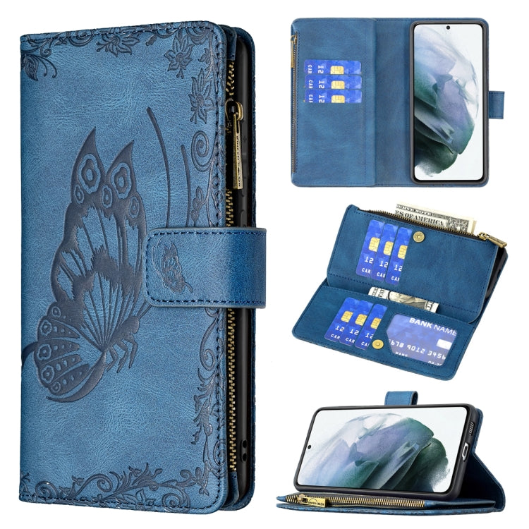 Flying Butterfly Embossing Pattern Zipper Horizontal Flip Leather Case with Holder & Card Slots & Wallet, For Samsung Galaxy S21 FE