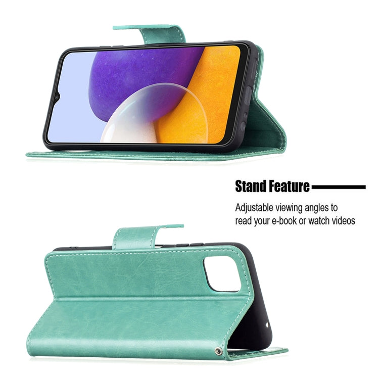 Embossing Two Butterflies Pattern Horizontal Flip PU Leather Case with Holder & Card Slot & Wallet & Lanyard, For Samsung Galaxy A22 5G, For Samsung Galaxy A82 5G
