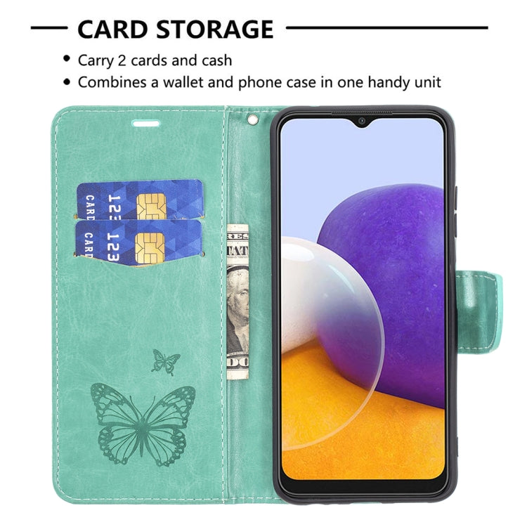 Embossing Two Butterflies Pattern Horizontal Flip PU Leather Case with Holder & Card Slot & Wallet & Lanyard, For Samsung Galaxy A22 5G, For Samsung Galaxy A82 5G