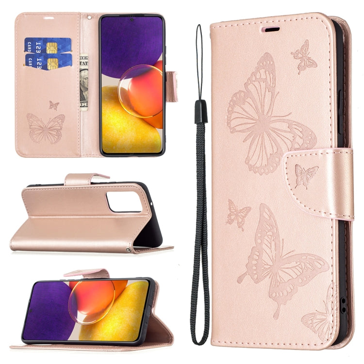 Embossing Two Butterflies Pattern Horizontal Flip PU Leather Case with Holder & Card Slot & Wallet & Lanyard, For Samsung Galaxy A22 5G, For Samsung Galaxy A82 5G