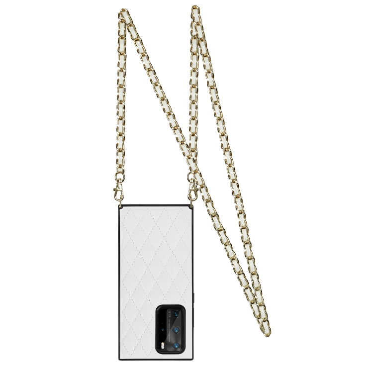 Elegant Rhombic Pattern Microfiber Leather +TPU Shockproof Case with Crossbody Strap Chain, For Huawei P40 Pro