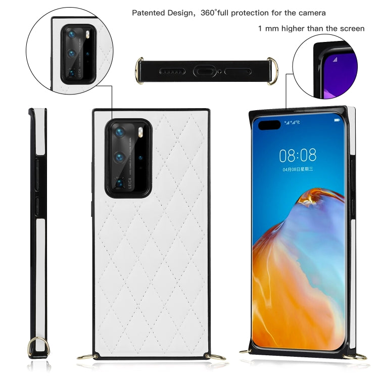 Elegant Rhombic Pattern Microfiber Leather +TPU Shockproof Case with Crossbody Strap Chain, For Huawei P40 Pro