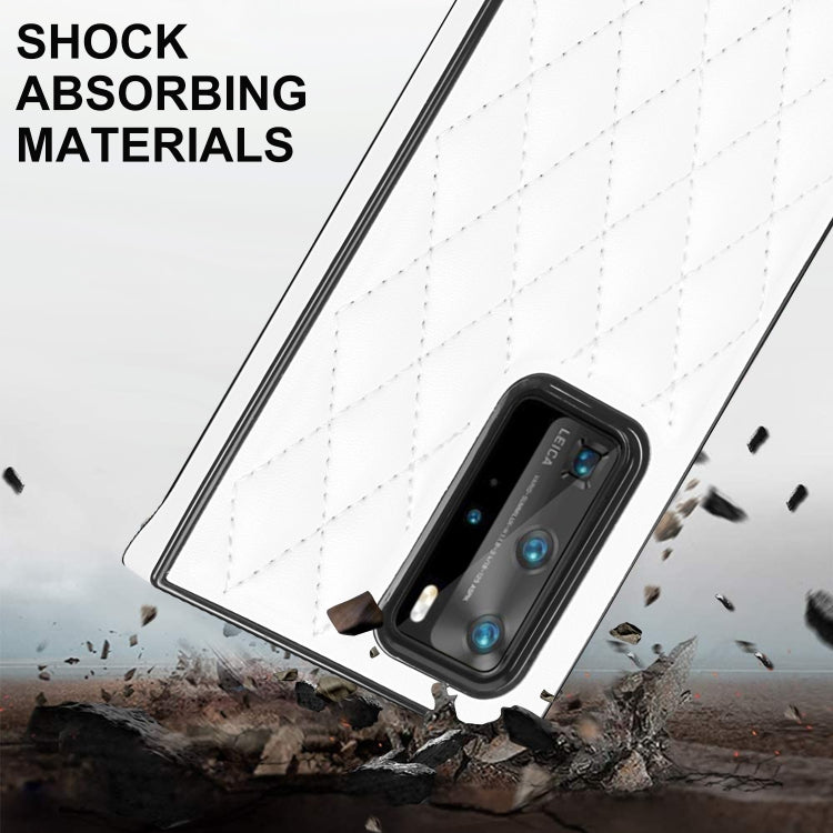 Elegant Rhombic Pattern Microfiber Leather +TPU Shockproof Case with Crossbody Strap Chain, For Huawei P40 Pro
