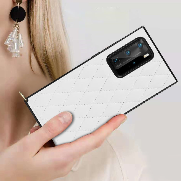 Elegant Rhombic Pattern Microfiber Leather +TPU Shockproof Case with Crossbody Strap Chain, For Huawei P40 Pro