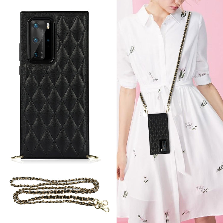 Elegant Rhombic Pattern Microfiber Leather +TPU Shockproof Case with Crossbody Strap Chain, For Huawei P40 Pro