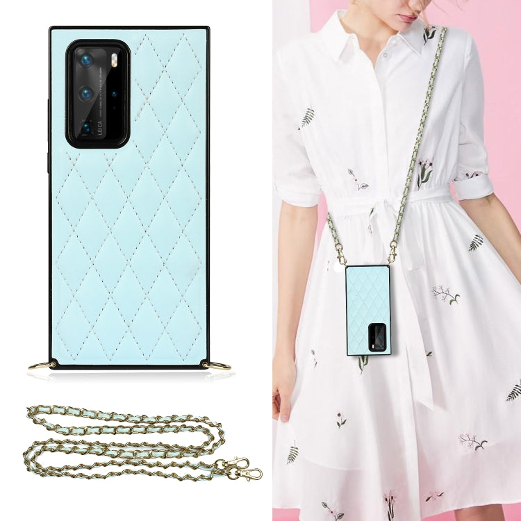 Elegant Rhombic Pattern Microfiber Leather +TPU Shockproof Case with Crossbody Strap Chain, For Huawei P40 Pro