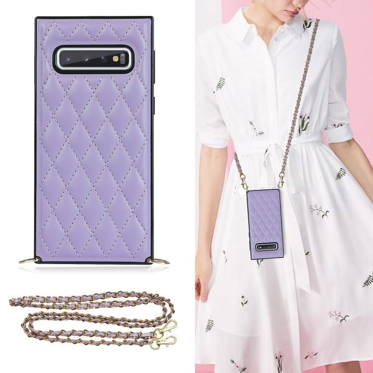 Elegant Rhombic Pattern Microfiber Leather +TPU Shockproof Case with Crossbody Strap Chain, For Samsung Galaxy A90 5G, For Samsung Galaxy Note10+, For Samsung Galaxy Note20 Ultra, For Samsung Galaxy S9+, For Samsung Galaxy S10, For Samsung Galaxy S10+ ...