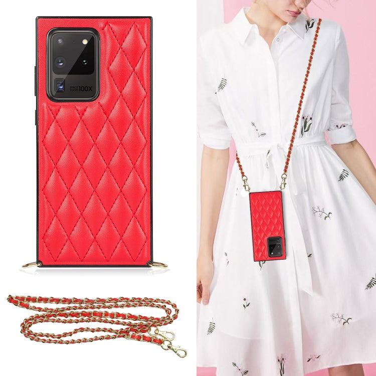 Elegant Rhombic Pattern Microfiber Leather +TPU Shockproof Case with Crossbody Strap Chain, For Samsung Galaxy A90 5G, For Samsung Galaxy Note10+, For Samsung Galaxy Note20 Ultra, For Samsung Galaxy S9+, For Samsung Galaxy S10, For Samsung Galaxy S10+ ...
