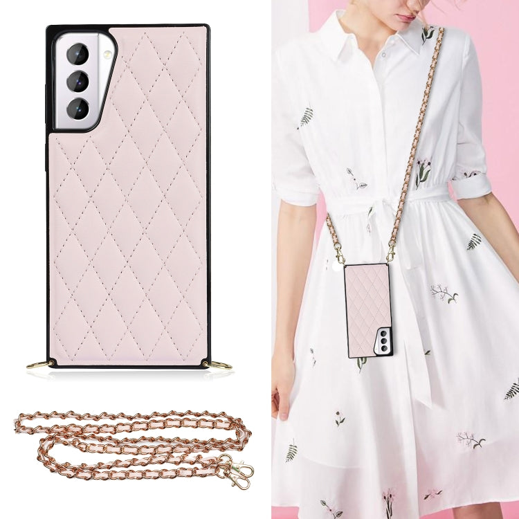 Elegant Rhombic Pattern Microfiber Leather +TPU Shockproof Case with Crossbody Strap Chain, For Samsung Galaxy S20, For Samsung Galaxy S20+, For Samsung Galaxy S21 5G, For Samsung Galaxy S21+ 5G