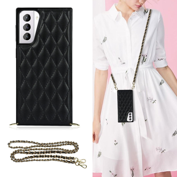 Elegant Rhombic Pattern Microfiber Leather +TPU Shockproof Case with Crossbody Strap Chain, For Samsung Galaxy S20, For Samsung Galaxy S20+, For Samsung Galaxy S21 5G, For Samsung Galaxy S21+ 5G