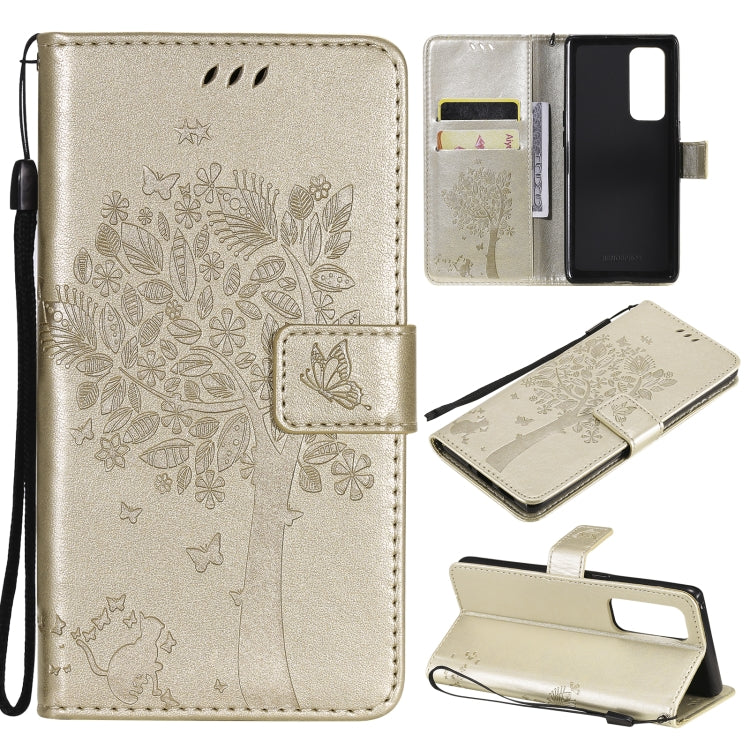 Tree & Cat Pattern Pressed Printing Horizontal Flip PU Leather Case with Holder & Card Slots & Wallet & Lanyard, For OPPO Reno5 Pro+ 5G / Find X3 Neo, For OPPO Find X3 / X3 Pro, For OPPO Realme 8 4G / Realme 8 Pro 4G, For OPPO Realme V13 5G / Realme 8 5G
