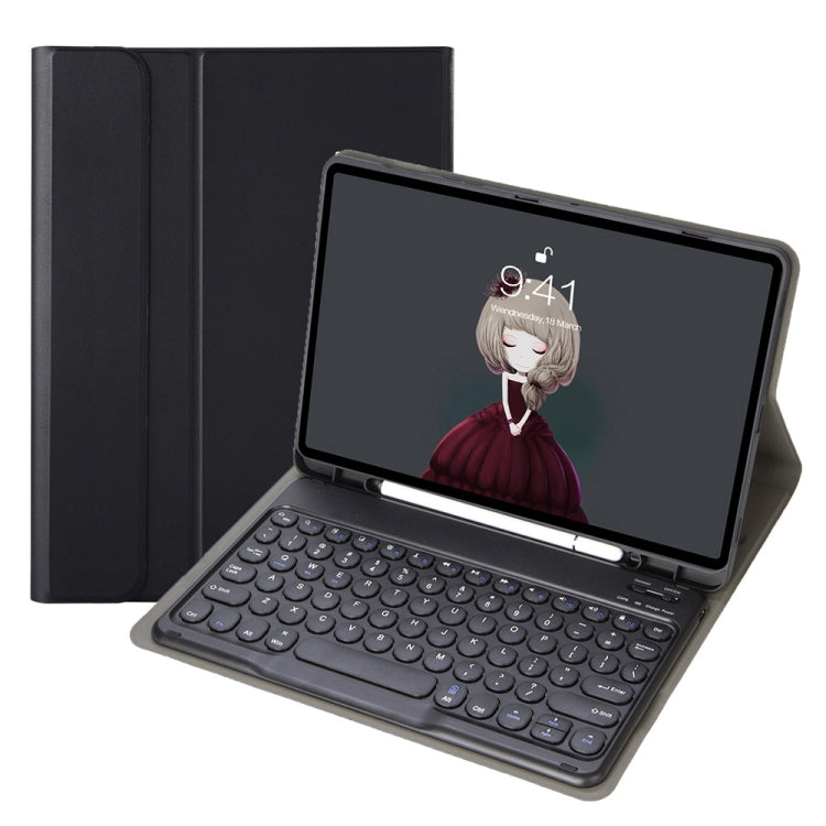 YA11B 2021 Detachable Lambskin Texture Round Keycap Bluetooth Keyboard Leather Case with Pen Slot & Stand, For iPad Pro 11 2021 / Air4 / Air5 / Pro 11