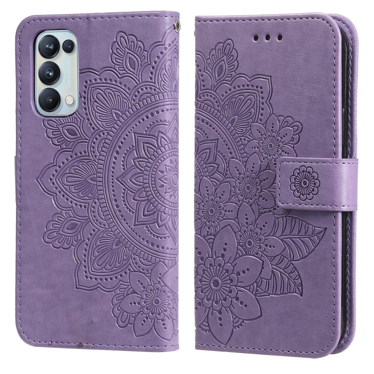 7-petal Flowers Embossing Pattern Horizontal Flip PU Leather Case with Holder & Card Slots & Wallet & Photo Frame, For OPPO Reno5 5G / 4G / Find X3 Lite, For OPPO Reno5 Pro+ / Find X3 Neo