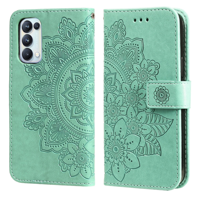 7-petal Flowers Embossing Pattern Horizontal Flip PU Leather Case with Holder & Card Slots & Wallet & Photo Frame, For OPPO Reno5 5G / 4G / Find X3 Lite, For OPPO Reno5 Pro+ / Find X3 Neo