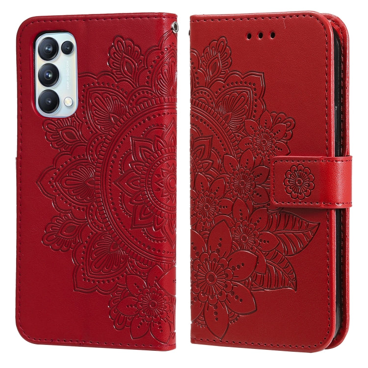 7-petal Flowers Embossing Pattern Horizontal Flip PU Leather Case with Holder & Card Slots & Wallet & Photo Frame, For OPPO Reno5 5G / 4G / Find X3 Lite, For OPPO Reno5 Pro+ / Find X3 Neo