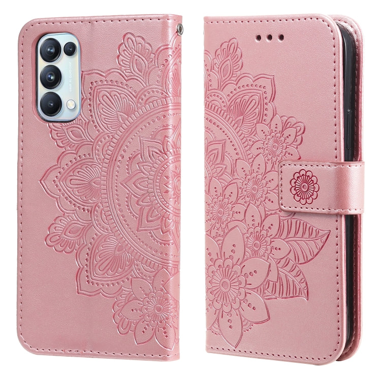 7-petal Flowers Embossing Pattern Horizontal Flip PU Leather Case with Holder & Card Slots & Wallet & Photo Frame, For OPPO Reno5 5G / 4G / Find X3 Lite, For OPPO Reno5 Pro+ / Find X3 Neo