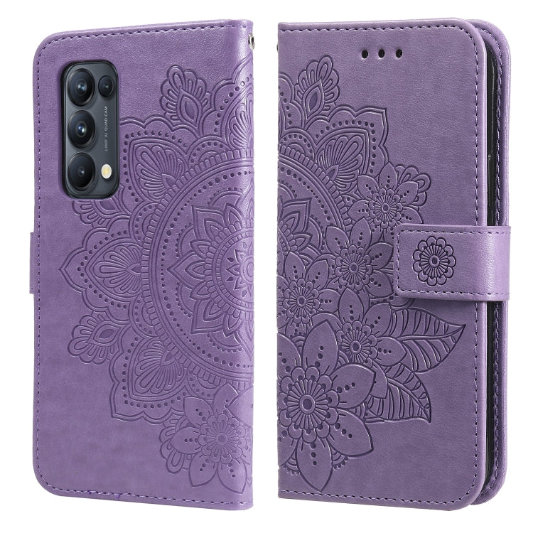 7-petal Flowers Embossing Pattern Horizontal Flip PU Leather Case with Holder & Card Slots & Wallet & Photo Frame, For OPPO Reno5 5G / 4G / Find X3 Lite, For OPPO Reno5 Pro+ / Find X3 Neo