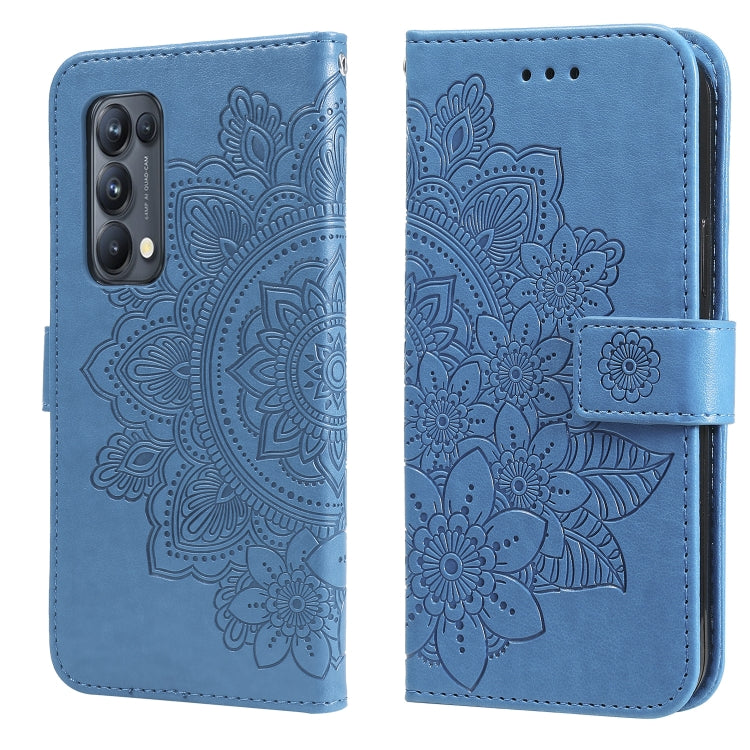 7-petal Flowers Embossing Pattern Horizontal Flip PU Leather Case with Holder & Card Slots & Wallet & Photo Frame, For OPPO Reno5 5G / 4G / Find X3 Lite, For OPPO Reno5 Pro+ / Find X3 Neo