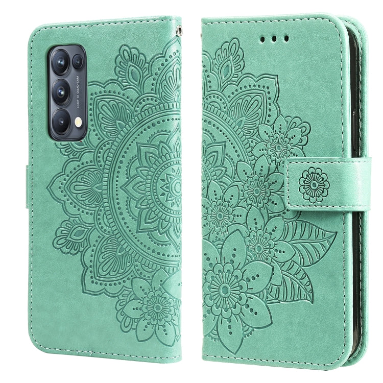 7-petal Flowers Embossing Pattern Horizontal Flip PU Leather Case with Holder & Card Slots & Wallet & Photo Frame, For OPPO Reno5 5G / 4G / Find X3 Lite, For OPPO Reno5 Pro+ / Find X3 Neo