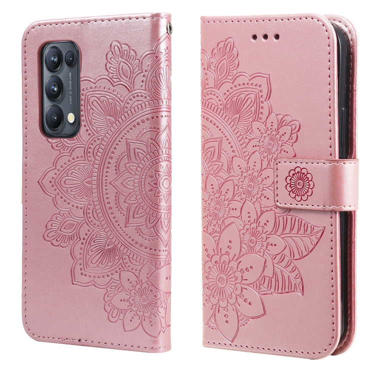 7-petal Flowers Embossing Pattern Horizontal Flip PU Leather Case with Holder & Card Slots & Wallet & Photo Frame, For OPPO Reno5 5G / 4G / Find X3 Lite, For OPPO Reno5 Pro+ / Find X3 Neo
