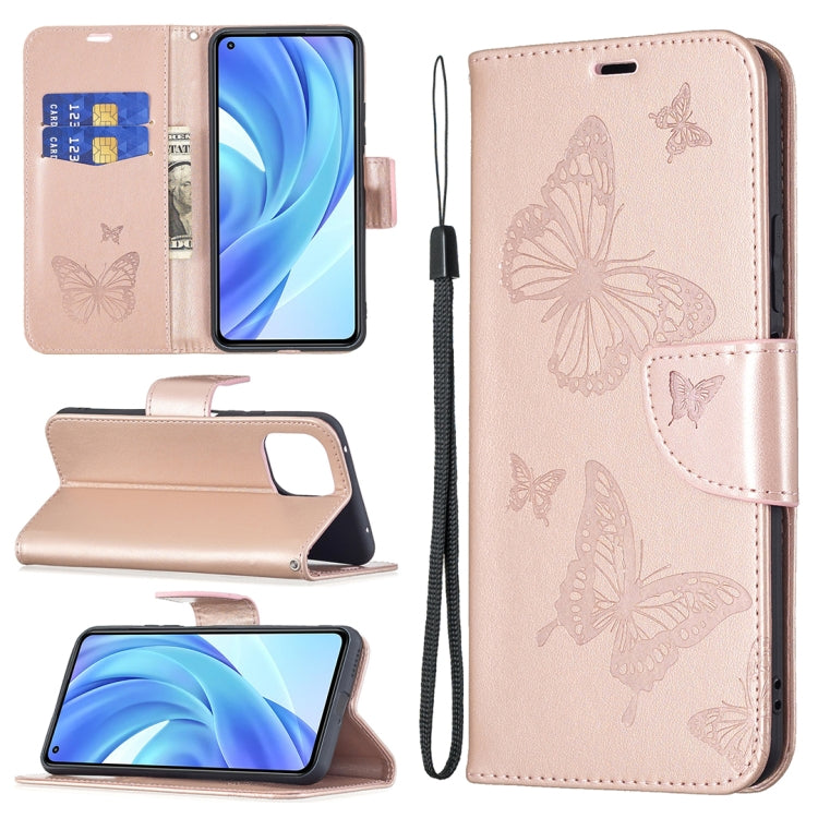 Embossing Two Butterflies Pattern Horizontal Flip PU Leather Case with Holder & Card Slot & Wallet & Lanyard, For Samsung Galaxy A03s 164mm, For Xiaomi Mi 11 Lite, For Xiaomi Poco M3 Pro / Redmi Note 10 5G