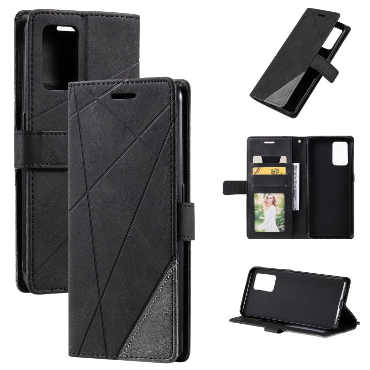 Skin Feel Splicing Horizontal Flip Leather Case with Holder & Card Slots & Wallet & Photo Frame, For OPPO A74 4G / F19, For OPPO A94 4G / F19 Pro, For OPPO Realme V13 5G, For OPPO Realme 8 4G, For OPPO Reno5 5G, For OPPO Reno5 Pro 5G                   ...