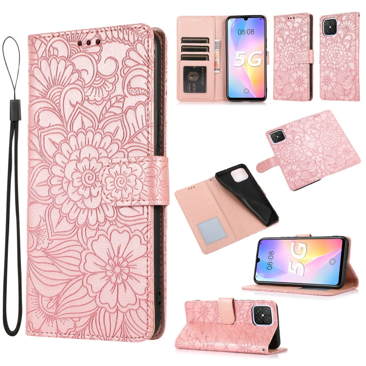 Skin Feel Embossed Sunflower Horizontal Flip Leather Case with Holder & Card Slots & Wallet & Lanyard, For Huawei nova 8 SE, For Huawei nova 7 SE, For Huawei nova 7 Pro 5G, For Huawei Y6p, For Huawei Y5p, For Huawei P smart 2020, For Huawei P40 Pro    ...