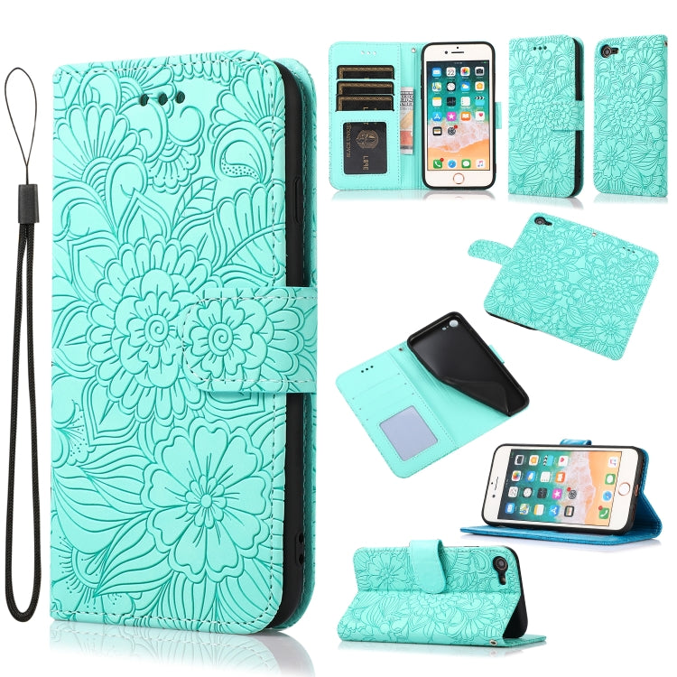 Skin Feel Embossed Sunflower Horizontal Flip Leather Case with Holder & Card Slots & Wallet & Lanyard, For iPhone X / XS, For iPhone XS Max, For iPhone 6 / 6s, For iPhone 6 Plus / 6s Plus, For iPhone 7 Plus / 8 Plus, For iPhone 7 / 8 / SE(2020)