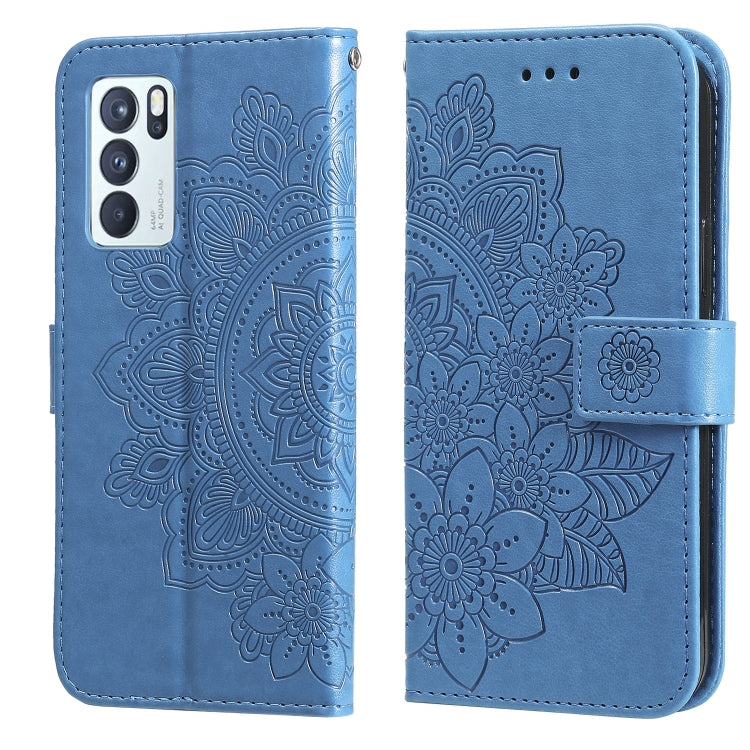 7-petal Flowers Embossing Pattern Horizontal Flip PU Leather Case with Holder & Card Slots & Wallet & Photo Frame, For OPPO Reno6 5G, For OPPO Reno 6 Pro 5G, For OPPO Reno 6 Pro+ 5G, For OPPO Realme 8 5G