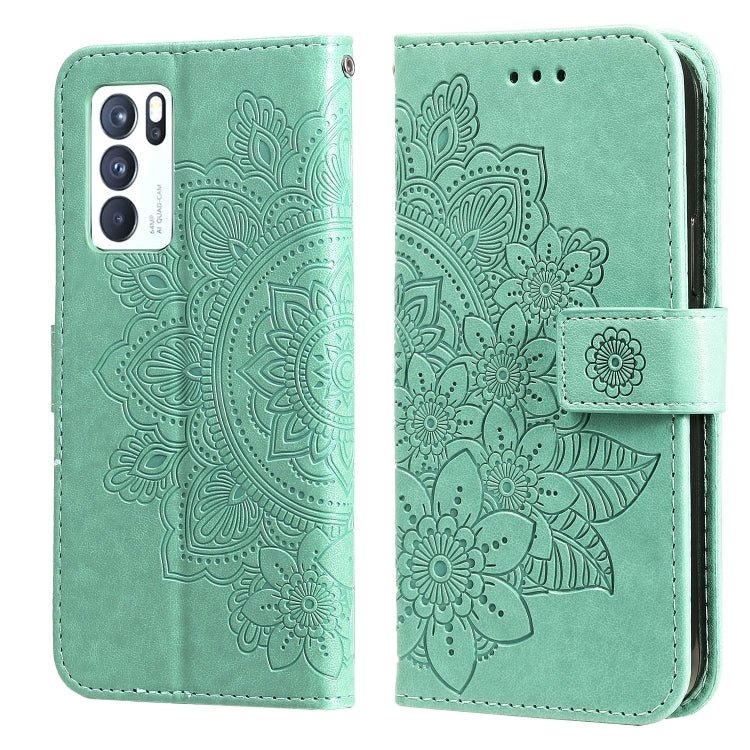 7-petal Flowers Embossing Pattern Horizontal Flip PU Leather Case with Holder & Card Slots & Wallet & Photo Frame, For OPPO Reno6 5G, For OPPO Reno 6 Pro 5G, For OPPO Reno 6 Pro+ 5G, For OPPO Realme 8 5G