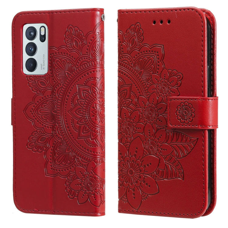 7-petal Flowers Embossing Pattern Horizontal Flip PU Leather Case with Holder & Card Slots & Wallet & Photo Frame, For OPPO Reno6 5G, For OPPO Reno 6 Pro 5G, For OPPO Reno 6 Pro+ 5G, For OPPO Realme 8 5G