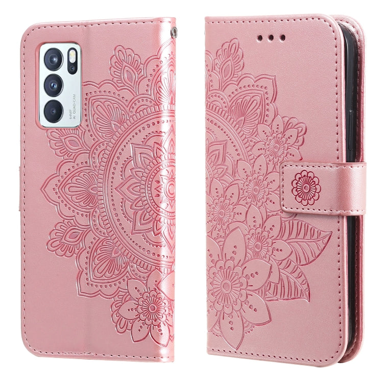 7-petal Flowers Embossing Pattern Horizontal Flip PU Leather Case with Holder & Card Slots & Wallet & Photo Frame, For OPPO Reno6 5G, For OPPO Reno 6 Pro 5G, For OPPO Reno 6 Pro+ 5G, For OPPO Realme 8 5G