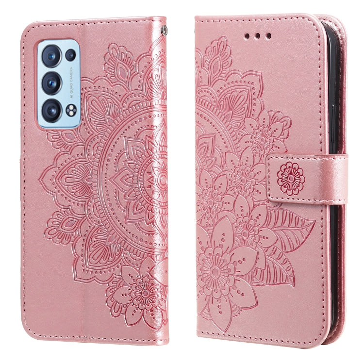 7-petal Flowers Embossing Pattern Horizontal Flip PU Leather Case with Holder & Card Slots & Wallet & Photo Frame, For OPPO Reno6 5G, For OPPO Reno 6 Pro 5G, For OPPO Reno 6 Pro+ 5G, For OPPO Realme 8 5G