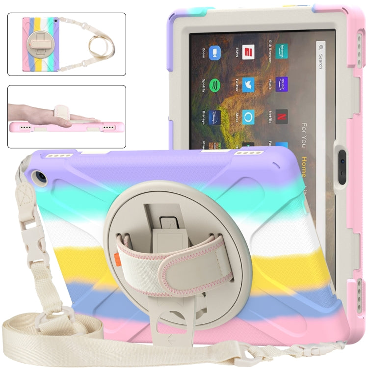 Silicone + PC Protective Case with Holder & Shoulder Strap, For Amazon Kindle Fire HD 10 2021