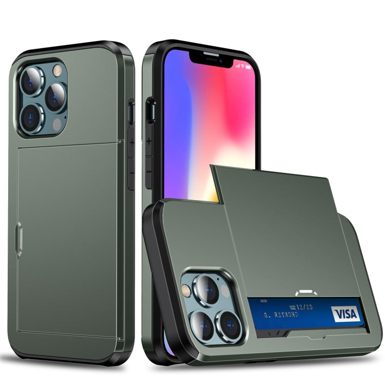 Shockproof Armor Protective Case with Slide Card Slot, For iPhone 13 mini, For iPhone 13, For iPhone 13 Pro, For iPhone 13 Pro Max