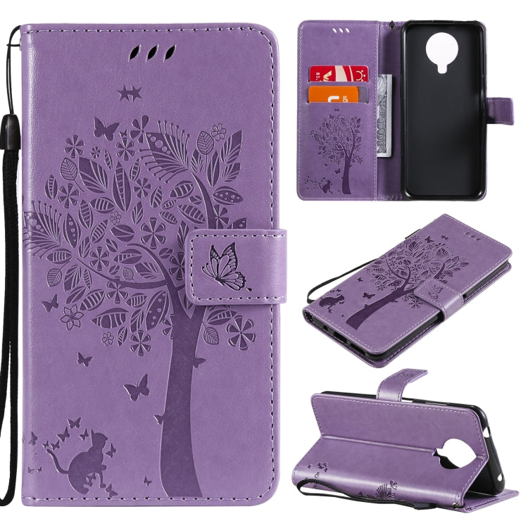 Tree & Cat Pattern Pressed Printing Horizontal Flip PU Leather Case with Holder & Card Slots & Wallet & Lanyard, For Nokia 6.3, For Nokia G20, For Nokia G10, For Nokia X20
