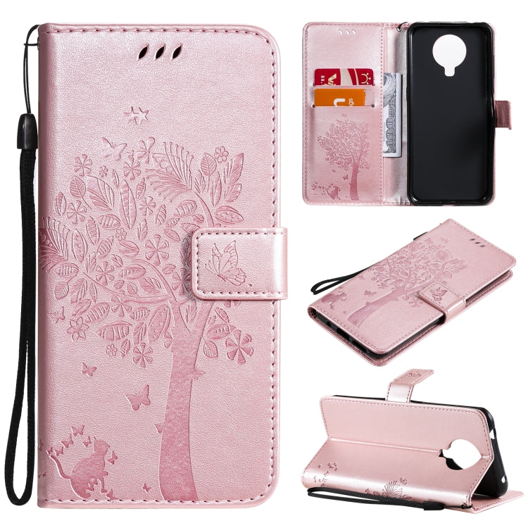 Tree & Cat Pattern Pressed Printing Horizontal Flip PU Leather Case with Holder & Card Slots & Wallet & Lanyard, For Nokia 6.3, For Nokia G20, For Nokia G10, For Nokia X20