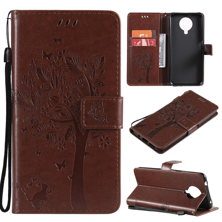 Tree & Cat Pattern Pressed Printing Horizontal Flip PU Leather Case with Holder & Card Slots & Wallet & Lanyard, For Nokia 6.3, For Nokia G20, For Nokia G10, For Nokia X20
