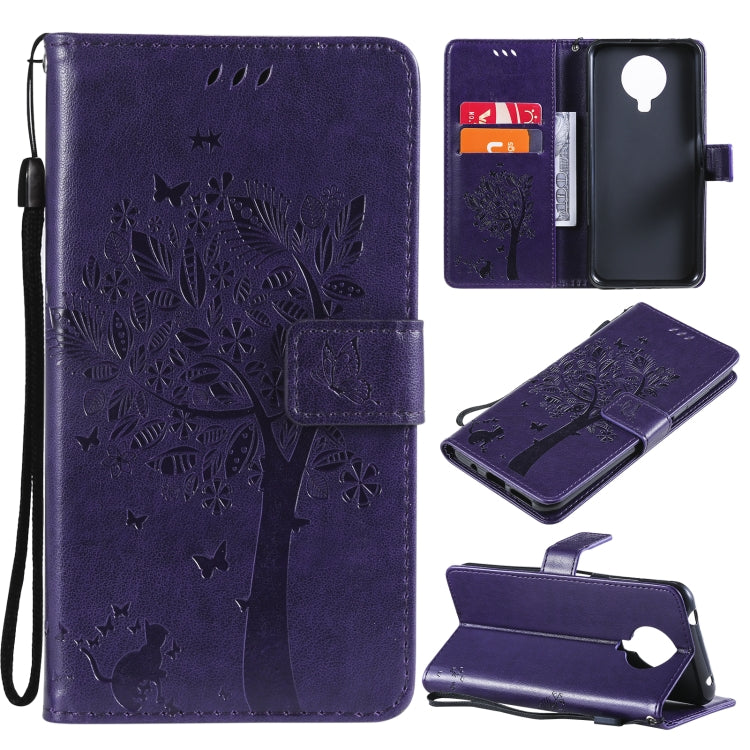 Tree & Cat Pattern Pressed Printing Horizontal Flip PU Leather Case with Holder & Card Slots & Wallet & Lanyard, For Nokia 6.3, For Nokia G20, For Nokia G10, For Nokia X20
