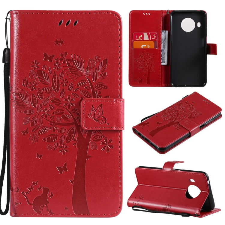 Tree & Cat Pattern Pressed Printing Horizontal Flip PU Leather Case with Holder & Card Slots & Wallet & Lanyard, For Nokia 6.3, For Nokia G20, For Nokia G10, For Nokia X20