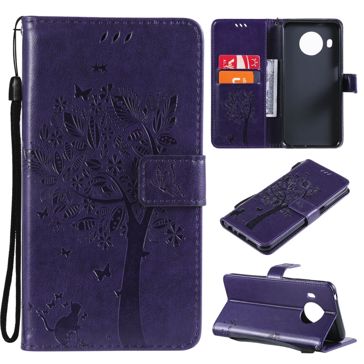Tree & Cat Pattern Pressed Printing Horizontal Flip PU Leather Case with Holder & Card Slots & Wallet & Lanyard, For Nokia 6.3, For Nokia G20, For Nokia G10, For Nokia X20