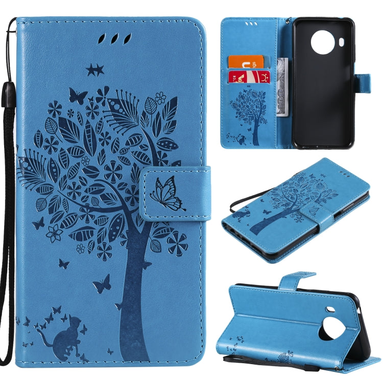 Tree & Cat Pattern Pressed Printing Horizontal Flip PU Leather Case with Holder & Card Slots & Wallet & Lanyard, For Nokia 6.3, For Nokia G20, For Nokia G10, For Nokia X20