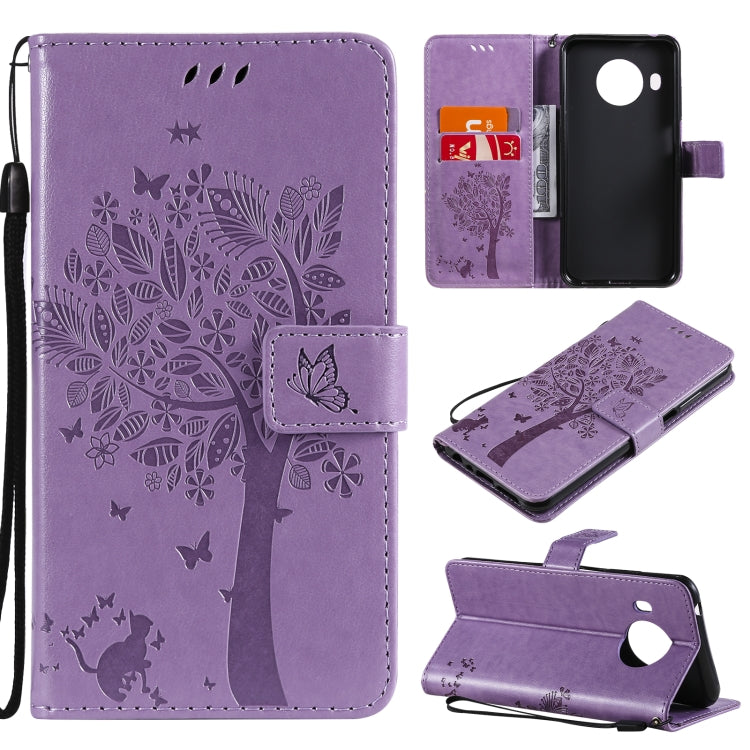 Tree & Cat Pattern Pressed Printing Horizontal Flip PU Leather Case with Holder & Card Slots & Wallet & Lanyard, For Nokia 6.3, For Nokia G20, For Nokia G10, For Nokia X20