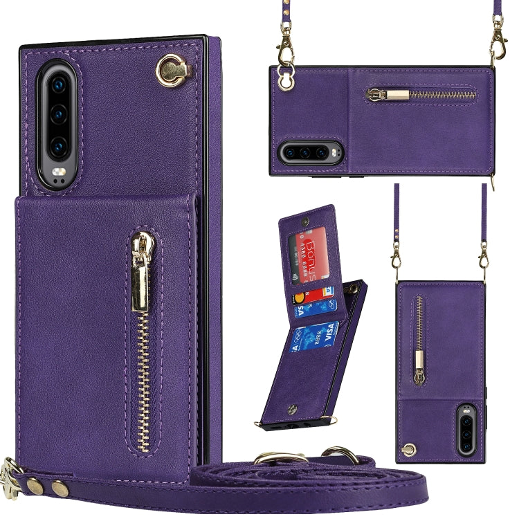 Cross-body Zipper Square TPU+PU Back Cover Case with Holder & Card Slots & Wallet & Strap, For Huawei Mate 30, For Huawei Mate 30 Pro, For Huawei P30, For Huawei P30 Lite, For Huawei P30 Pro, For Huawei P40, For Huawei P40 Pro