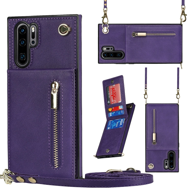 Cross-body Zipper Square TPU+PU Back Cover Case with Holder & Card Slots & Wallet & Strap, For Huawei Mate 30, For Huawei Mate 30 Pro, For Huawei P30, For Huawei P30 Lite, For Huawei P30 Pro, For Huawei P40, For Huawei P40 Pro